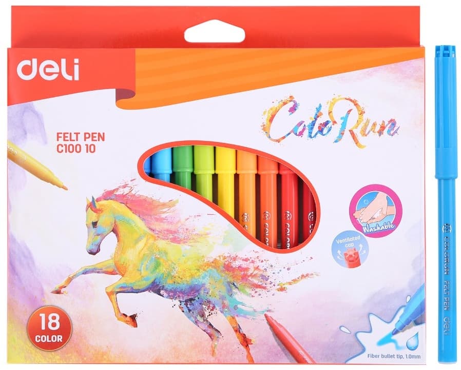 Фломастеры Deli EC10010 ColoRun Вентилируемый 18цв. коробка с европодвесом - фото 4