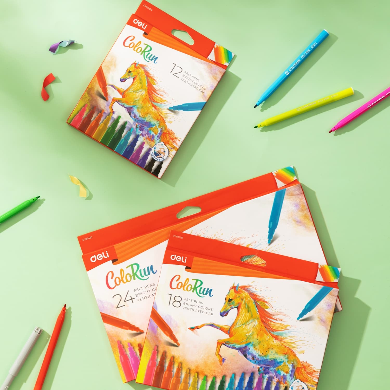 Фломастеры Deli EC10010 ColoRun Вентилируемый 18цв. коробка с европодвесом - фото 3