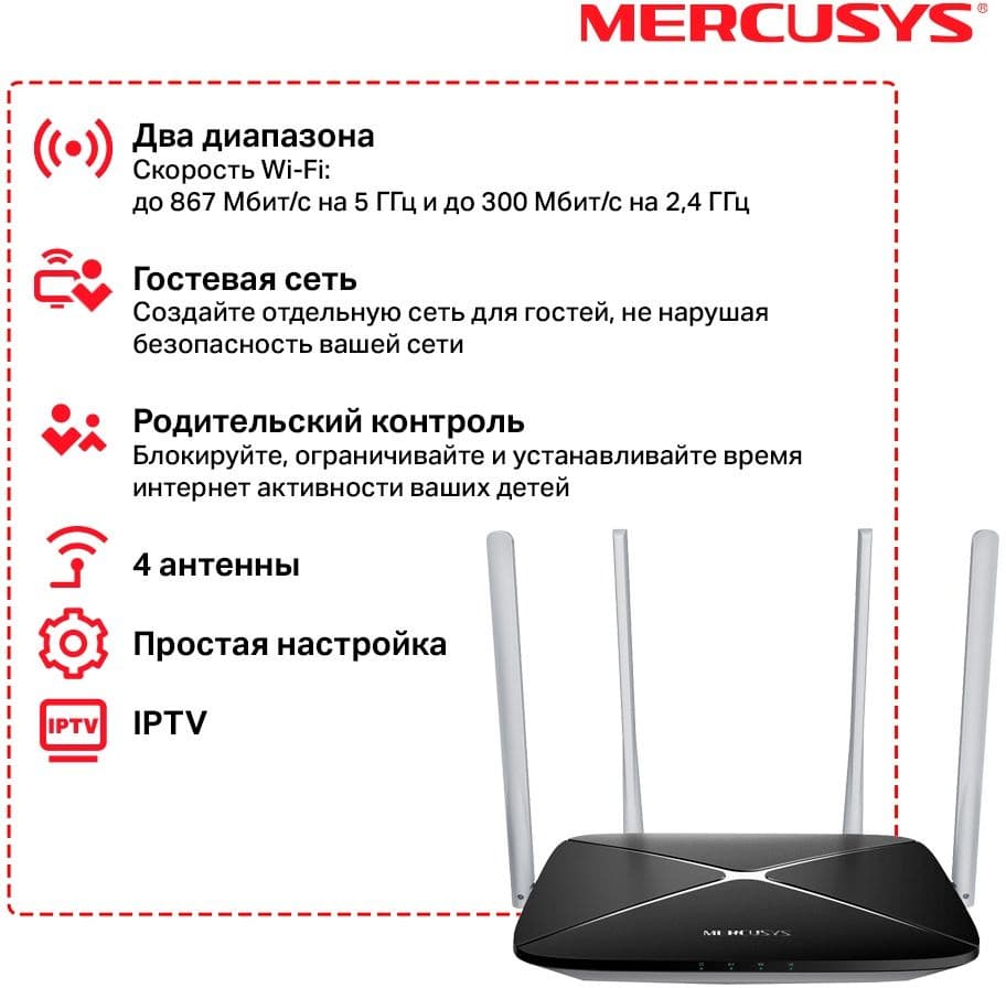 Роутер беспроводной Mercusys AC12 AC1200 10/100BASE-TX черный - фото 3