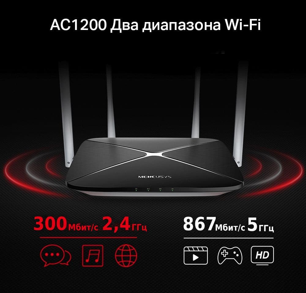 Роутер беспроводной Mercusys AC12 AC1200 10/100BASE-TX черный - фото 4