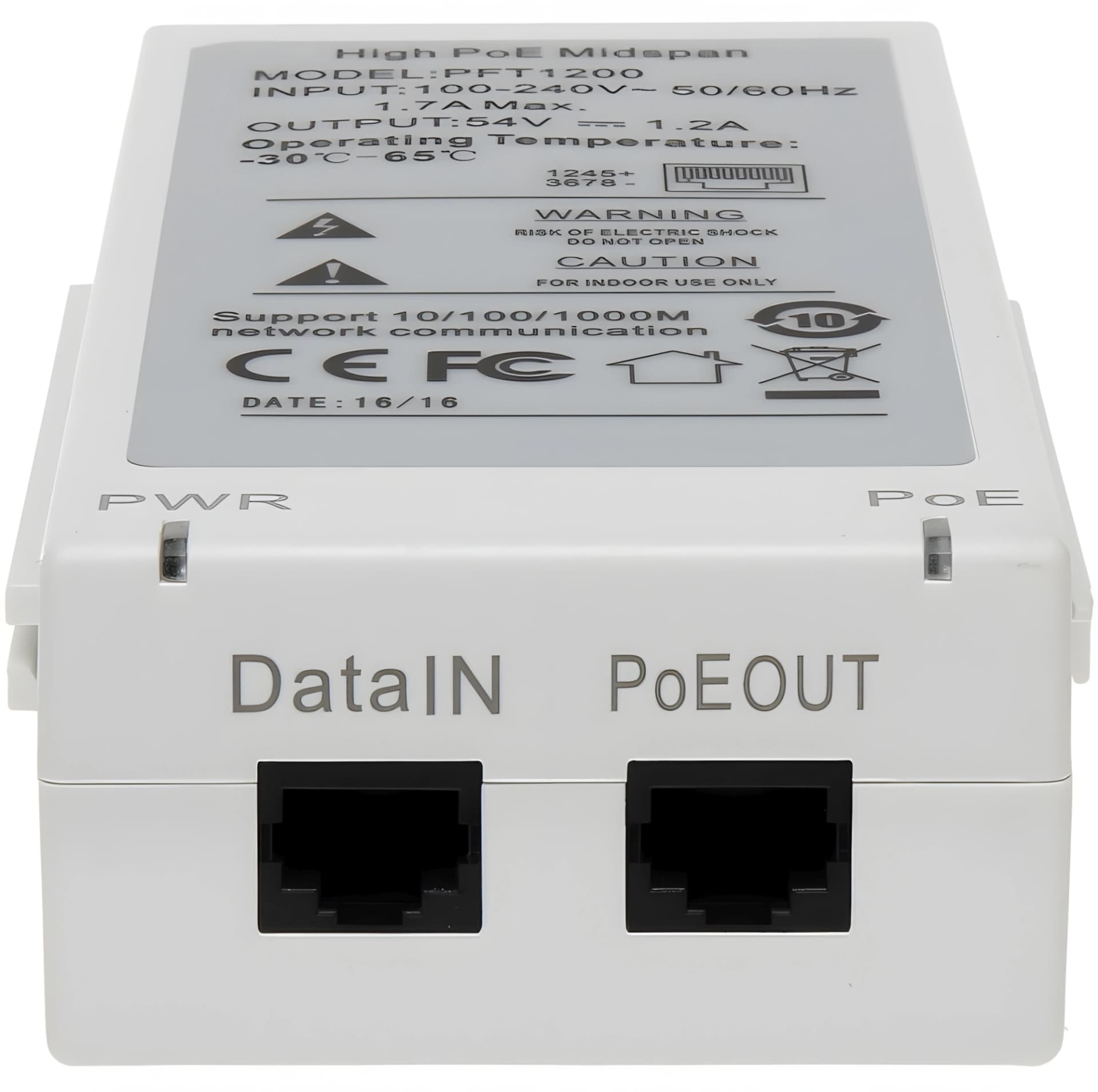 Инжектор PoE Dahua DH-PFT1200 10/100/1000BASE-T 60Вт 100-240В(АС) - фото 4