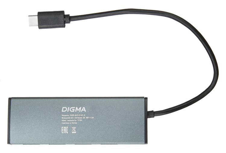 Разветвитель USB-C Digma HUB-4U3.0-UC-G 4порт. серый - фото 4