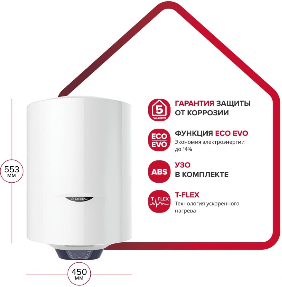 Водонагреватель Ariston BLU1 ECO ABS PW 50 V 2.5кВт 50л электрический настенный/белый - фото 4