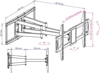 Кронштейн для телевизора Kromax ATLANTIS-70 черный 32"-75" макс.101кг настенный поворотно-выдвижной и наклонный - фото 5