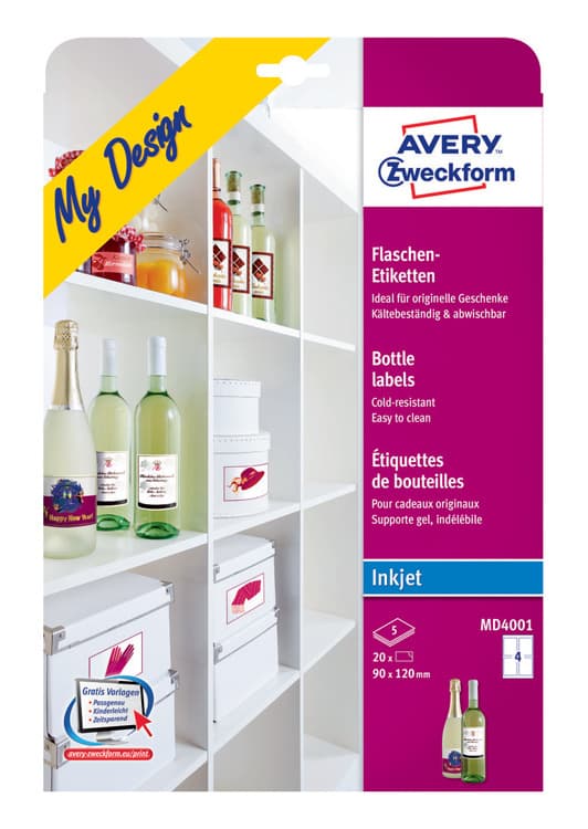 Этикетки Avery Zweckform MD4001 A4 120x90мм 4шт на листе/5л./белый глянцевое самоклей. для струйной печати - фото 3
