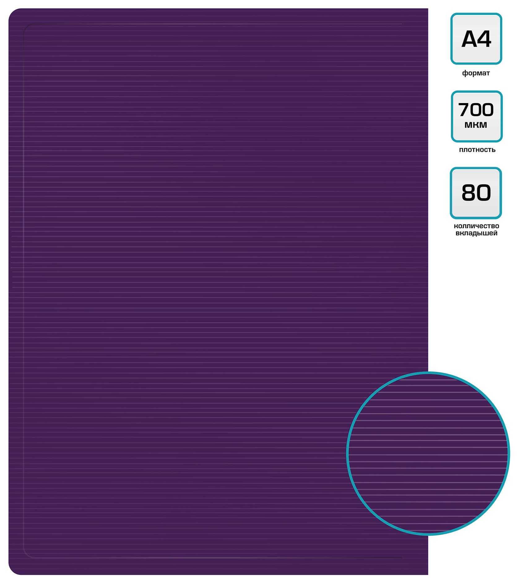 Папка с 80 прозр.вклад. Бюрократ ДеЛюкс DLVBOX80BBERRY A4 пластик 0.7мм черничный в коробе