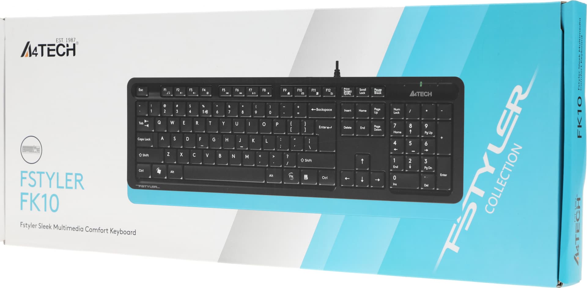 Клавиатура A4Tech FK10 черный/синий USB (FK10 BLUE) кабель 1.5м - фото 4