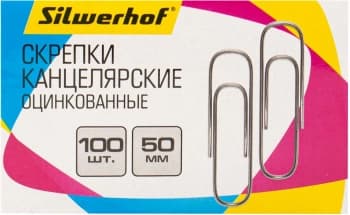 Скрепки Silwerhof 491037 металл оцинкованные 50мм (упак.:100шт) картонная коробка - фото 2