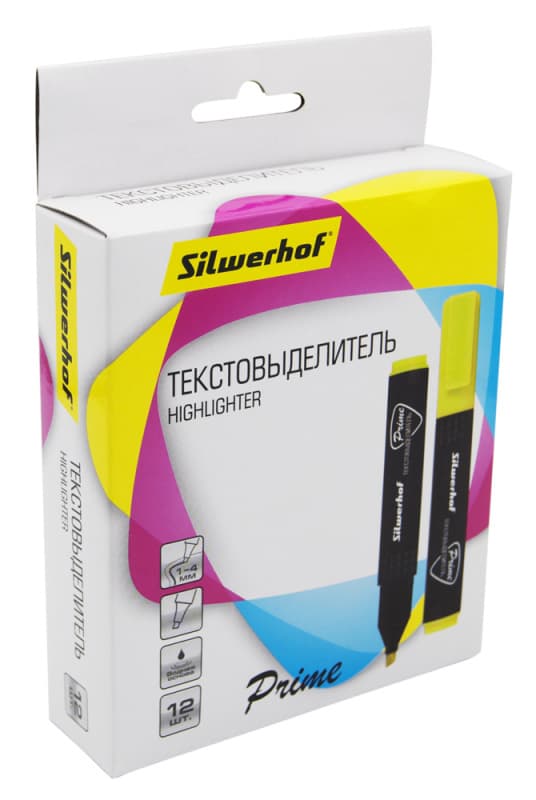 Текстовыделитель Silwerhof Prime 108035-05 скошенный пиш. наконечник 1-4мм желтый коробка - фото 2