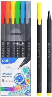 Набор ручек капилляр. Deli Linkus (EQ900-06) d=0.45мм ассор. черн. игловидный пиш. наконечник линия 0.45мм 6цв. - фото 2