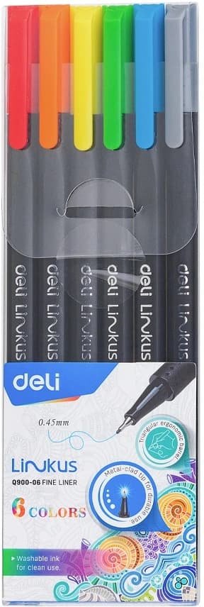 Набор ручек капилляр. Deli Linkus (EQ900-06) d=0.45мм ассор. черн. игловидный пиш. наконечник линия 0.45мм 6цв. - фото 2