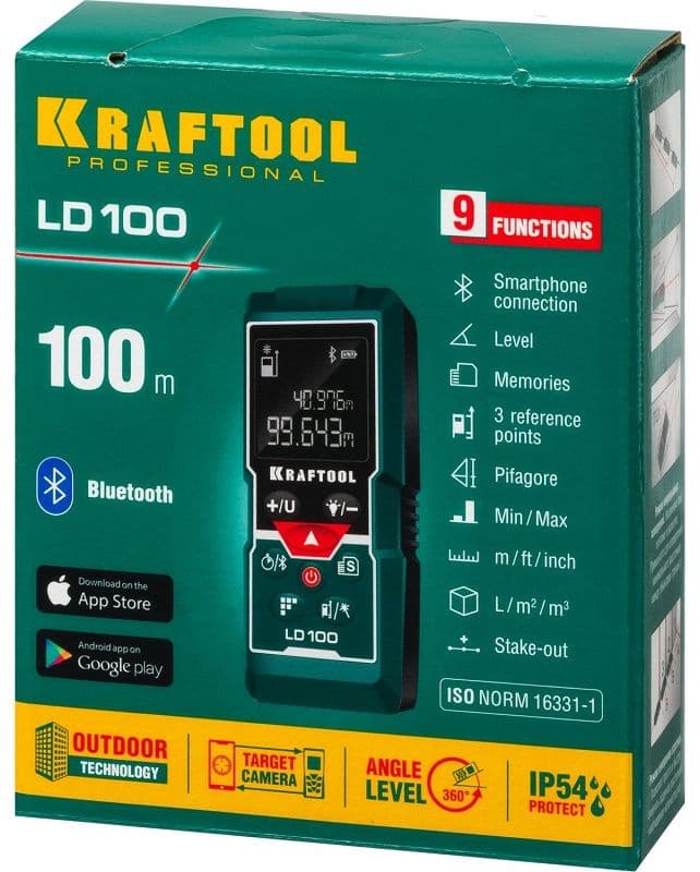 Лазерный дальномер Kraftool LD-100 2кл.лаз. 650нм цв.луч. красный в кейсе (34765) - фото 2