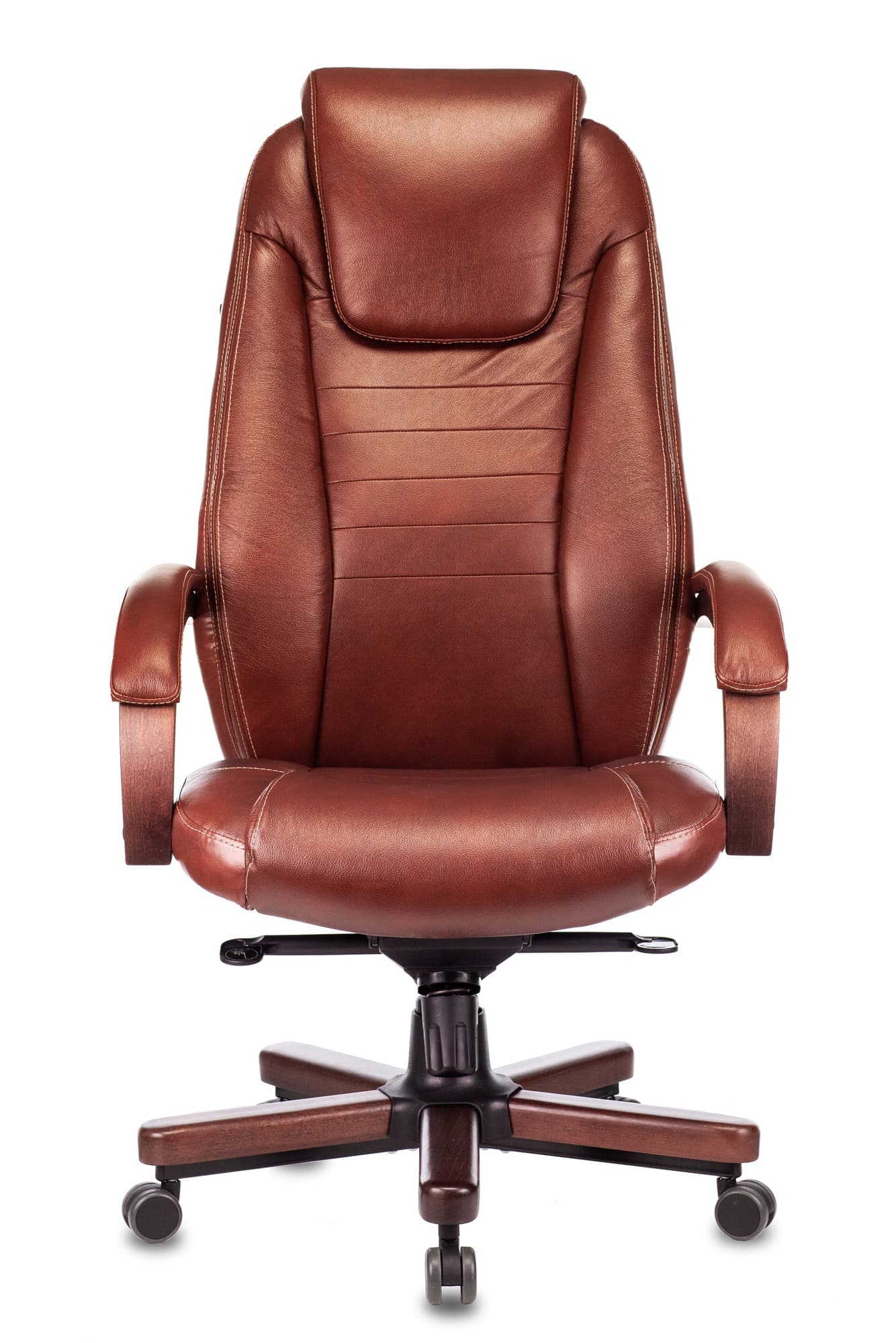 Кресло руководителя Бюрократ T-9923WALNUT светло-коричневый Leather Eichel кожа крестов. металл/дерево - фото 4
