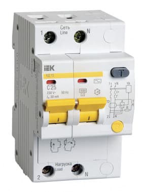 Выключатель автом. дифф. тока IEK MAD10-2-025-C-030 АД12 25A тип C 4.5kA 30мА AC 2П 230В 3мод белый (упак.:1шт) - фото 2