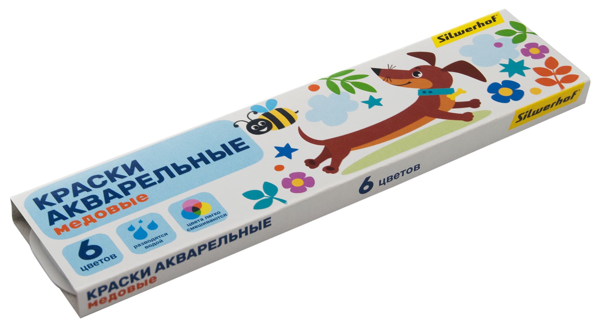 Краски акварельные Silwerhof 961139-06 Веселые друзья медовые 6цв. без кисти картон.кор. - фото 4