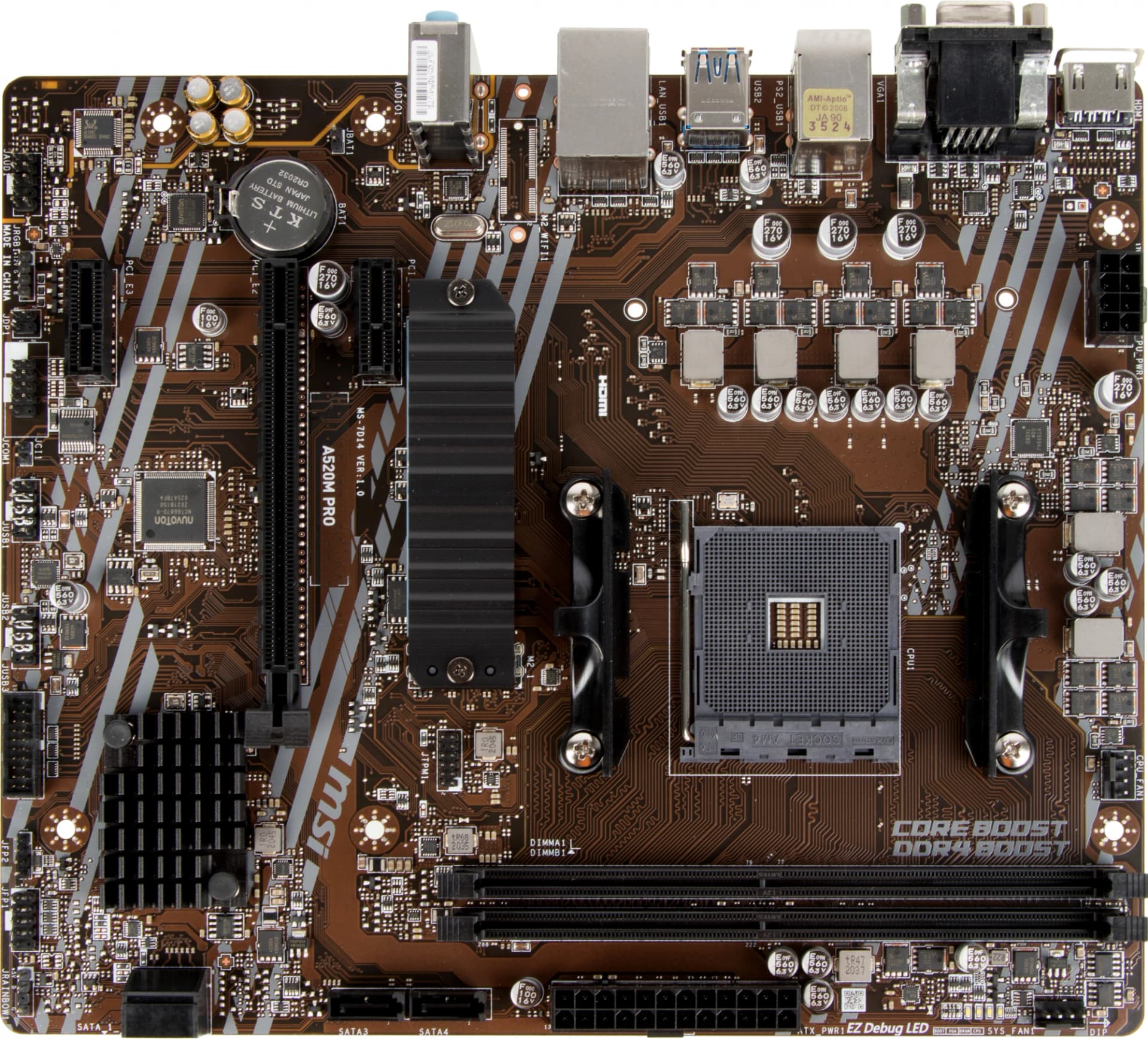 Материнская плата MSI A520M PRO Soc-AM4 AMD A520 2xDDR4 mATX AC`97 8ch(7.1) GbLAN RAID+VGA+HDMI+DP