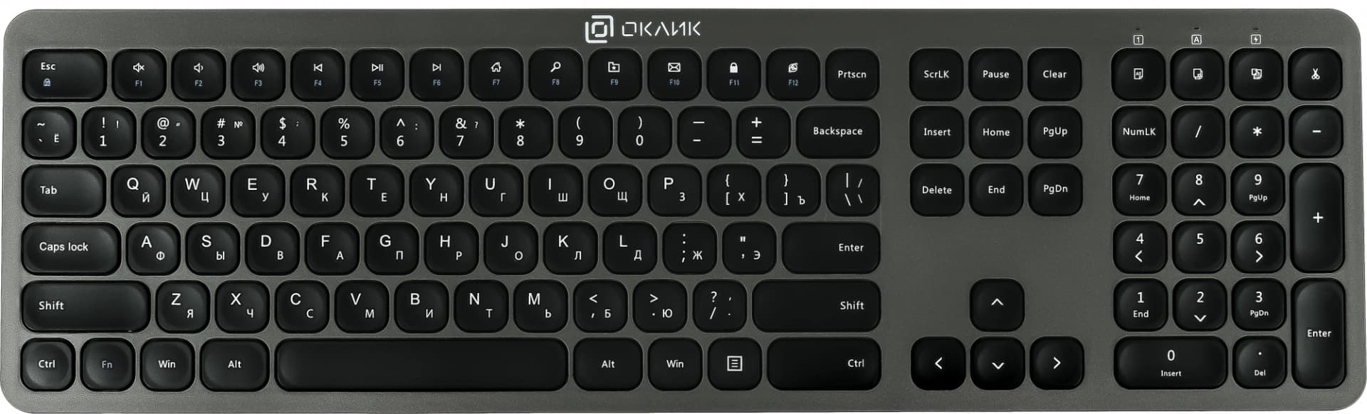 Клавиатура + мышь Оклик 300M клав:серый мышь:серый/черный USB беспроводная slim (1488402) - фото 3