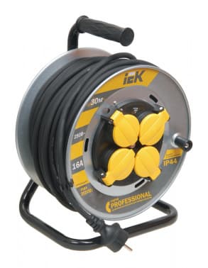 Удлинитель силовой IEK Professional (WKP17-16-04-30-44) 3x2.5кв.мм 4розет. 30м КГ 16A метал.катушка серый - фото 2