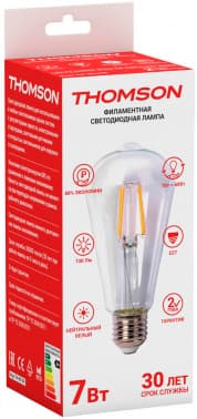 Лампа филам. Thomson Filament TH-B2106 7Вт цок.:E27 груша 220B св.свеч.бел.нейт. ST64 (упак.:1шт) - фото 5