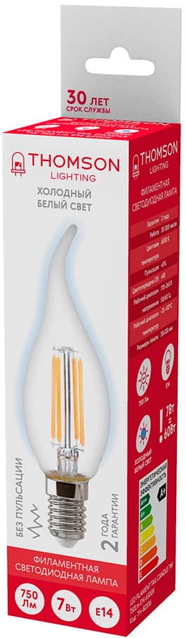 Лампа филам. Thomson Filament TH-B2336 7Вт цок.:E14 свеча 220B св.свеч.бел.хол. Tail Candle (упак.:1шт) - фото 4