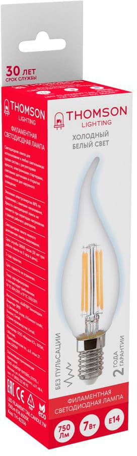 Лампа филам. Thomson Filament TH-B2336 7Вт цок.:E14 свеча 220B св.свеч.бел.хол. Tail Candle (упак.:1шт) - фото 2