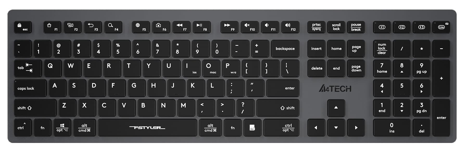 Клавиатура A4Tech FBX50C черный USB беспроводная BT/Radio slim Multimedia (FBX50C GREY)