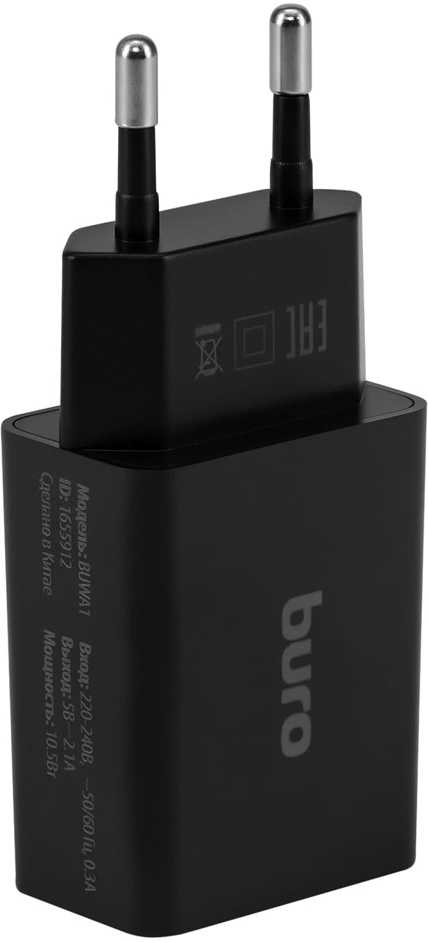 Сетевое зар./устр. Buro BUWA1 10.5W 2.1A USB-A черный (BUWA10S100BK) - фото 3