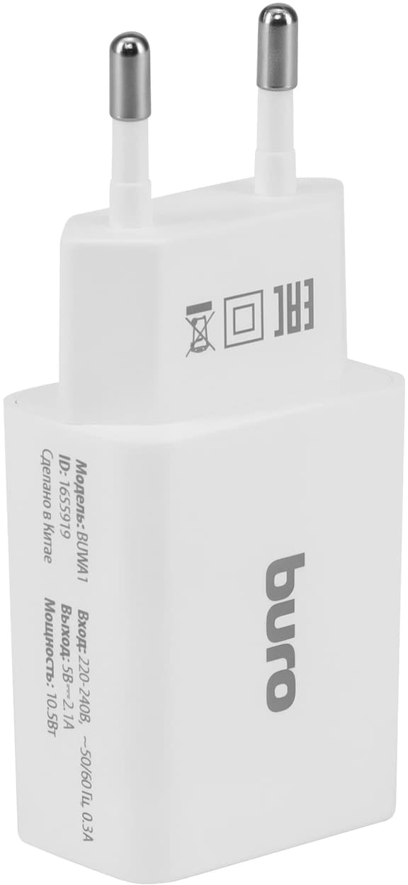 Сетевое зар./устр. Buro BUWA1 10.5W 2.1A USB-A универсальное белый (BUWA10S100WH) - фото 3