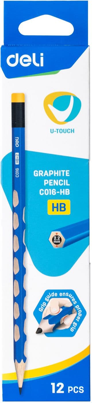 Карандаш ч/г Deli EC016-HB U-Touch HB шестигран. синий (12шт) ластик - фото 4