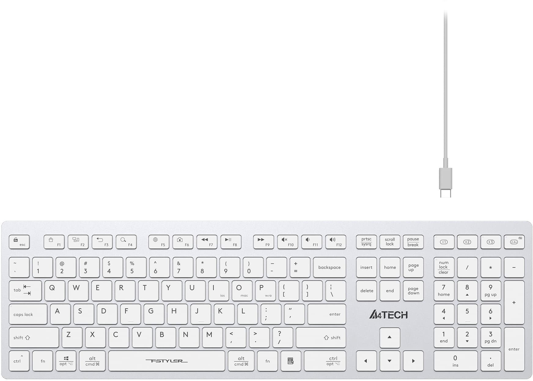 Клавиатура A4Tech FBX50C белый USB беспроводная BT/Radio slim Multimedia (FBX50C WHITE) - фото 4