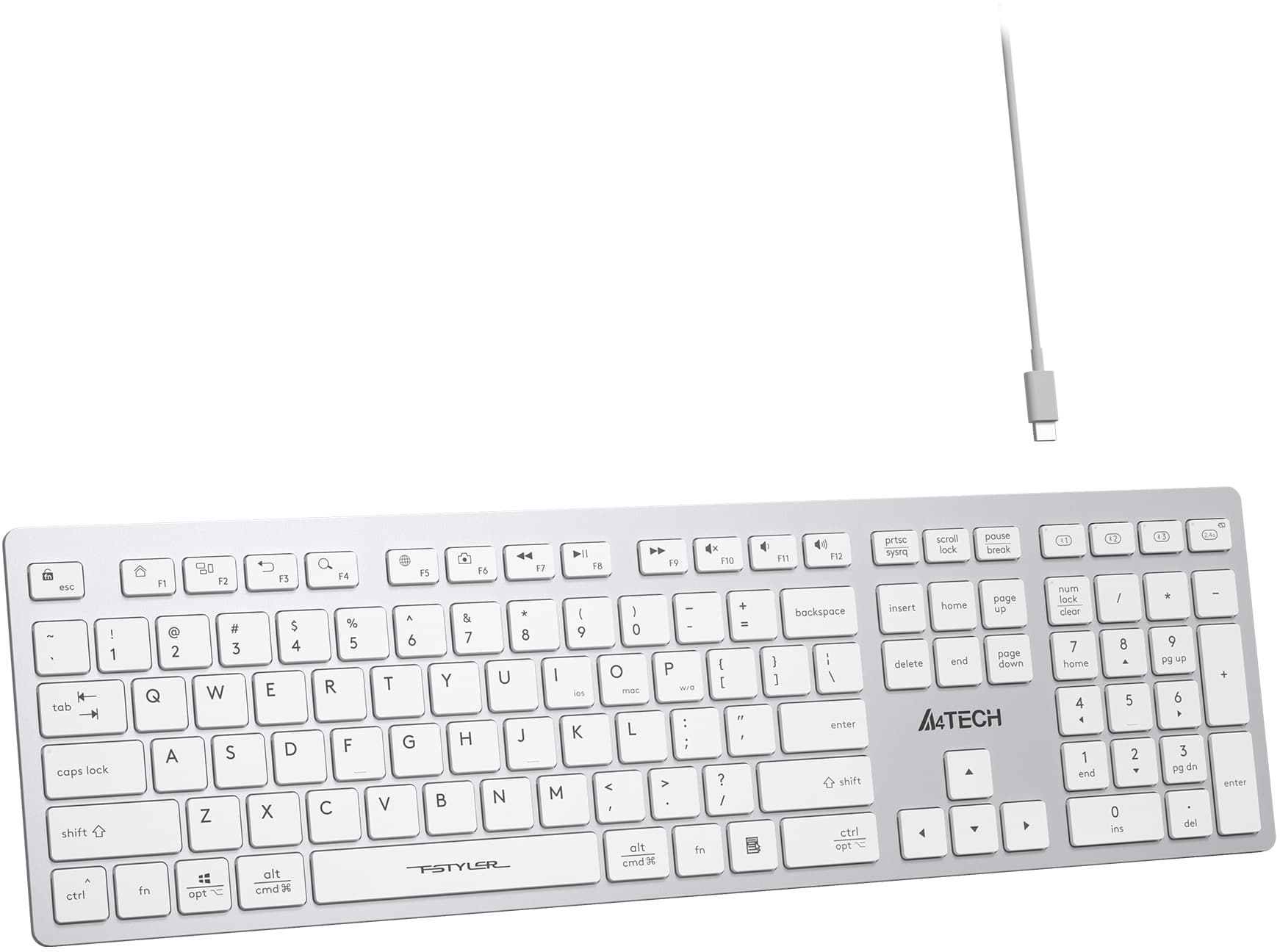 Клавиатура A4Tech FBX50C белый USB беспроводная BT/Radio slim Multimedia (FBX50C WHITE)