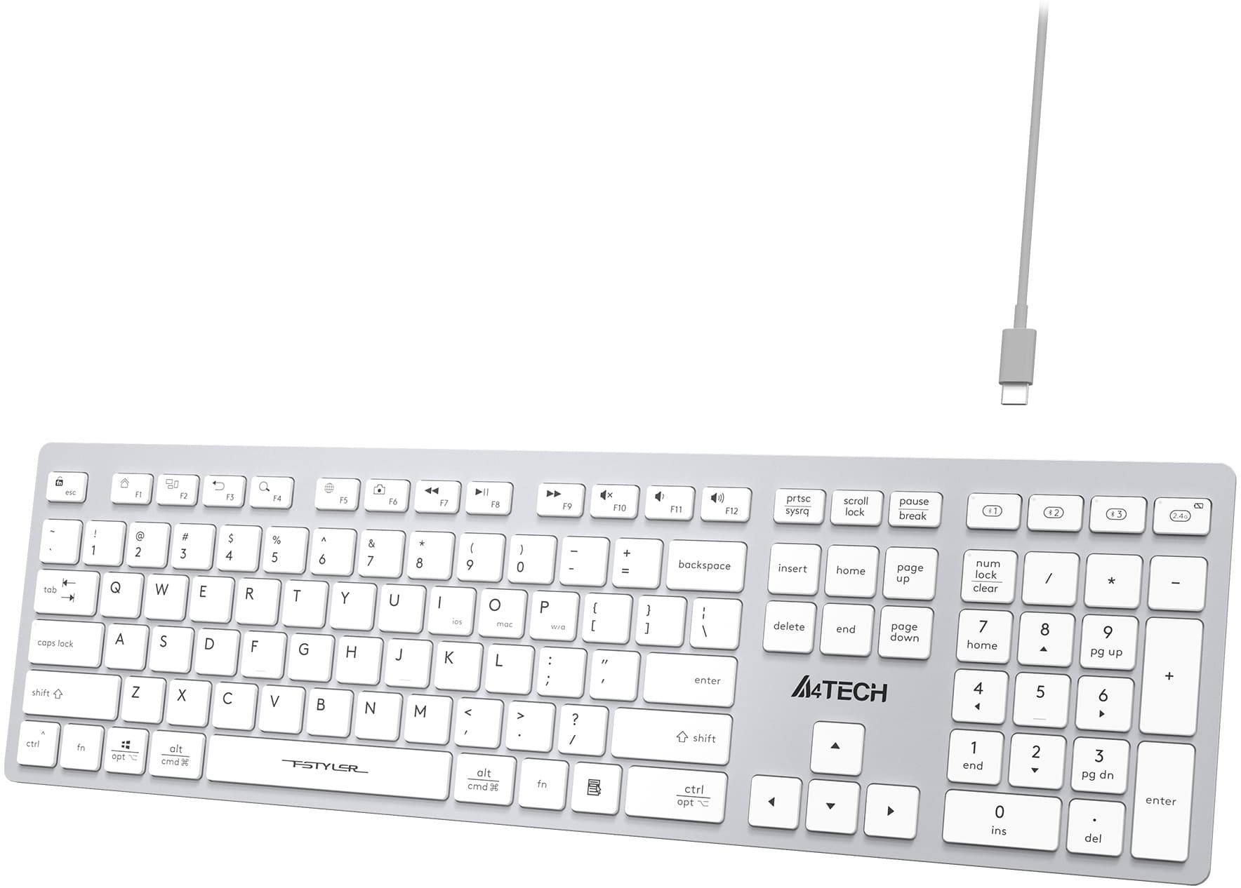 Клавиатура A4Tech FBX50C белый USB беспроводная BT/Radio slim Multimedia (FBX50C WHITE) - фото 2