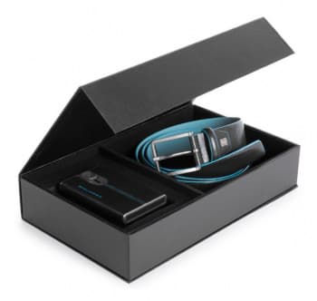 Набор подарочный мужской Piquadro Blue Square CUBOX15B2R/N ремень/чехол для кредитных карт 125х3.5см черный натур.кожа - фото 2