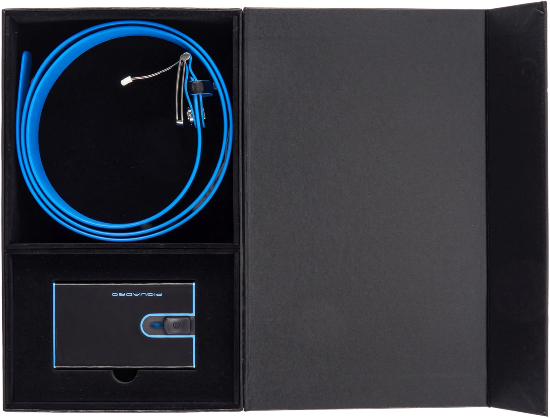 Набор подарочный мужской Piquadro Blue Square CUBOX15B2R/N ремень/чехол для кредитных карт 125х3.5см черный натур.кожа
