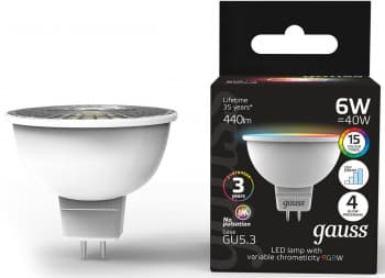 Лампа светодиодная Gauss 101105406 6Вт цок.:GU5.3 софит 175B св.свеч.RGB MR16 (упак.:1шт) - фото 2