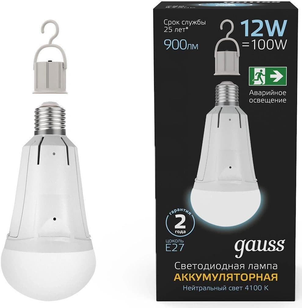 Лампа светодиодная Gauss 102002212 12Вт цок.:E27 груша 220B св.свеч.бел.нейт. (упак.:1шт)