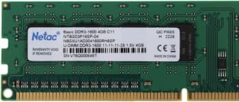 Память DDR3 4GB 1600MHz Netac NTBSD3P16SP-04 Basic RTL PC3-12800 CL11 DIMM 240-pin 1.5В dual rank Ret - фото 2