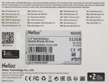 Накопитель SSD Netac SATA-III 512GB NT01N600S-512G-S3X N600S 2.5" - фото 5
