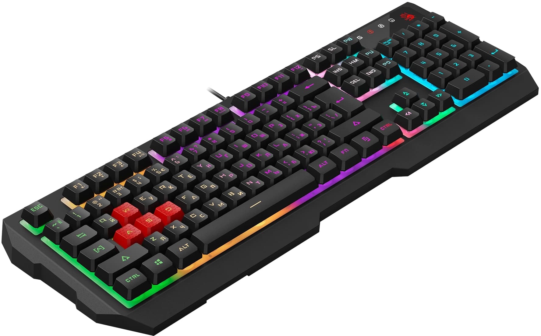 Клавиатура A4Tech B140N черный USB for gamer LED (подставка для запястий) кабель 1.8м - фото 4