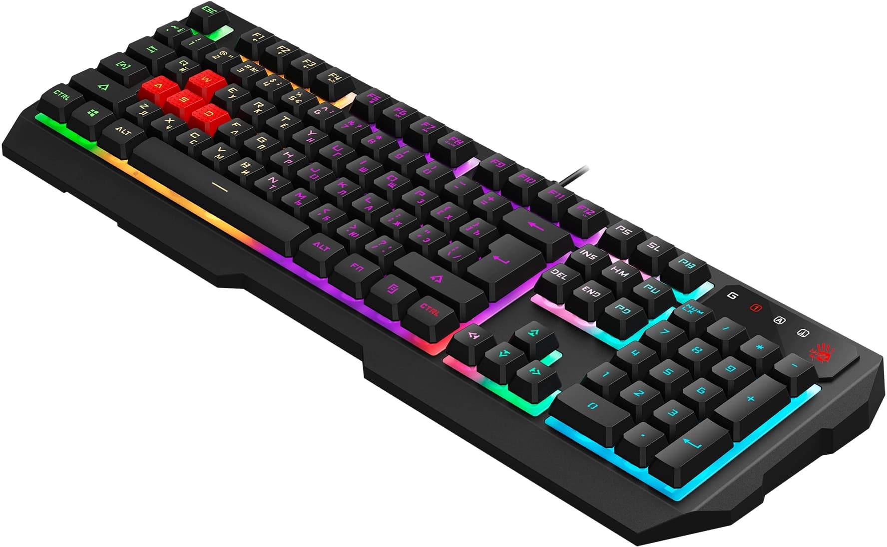Клавиатура A4Tech B140N черный USB for gamer LED (подставка для запястий) кабель 1.8м - фото 5
