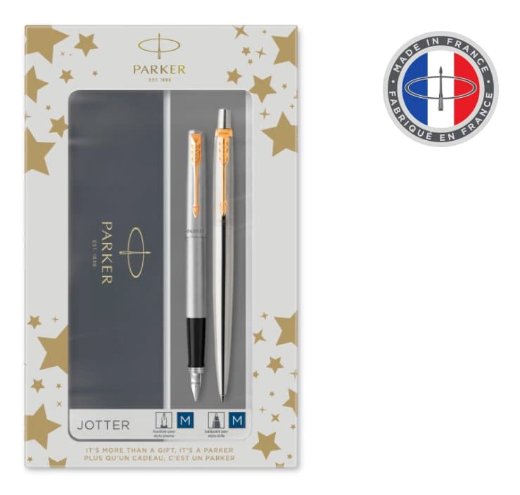 Набор ручек Parker Jotter Core FK691 (2093257) Stainless Steel GT сталь нержавеющая подар.кор. ручка перьевая, ручка шариковая сменный стержень 1стерж. стреловидный пиш. наконечник кругл. - фото 4