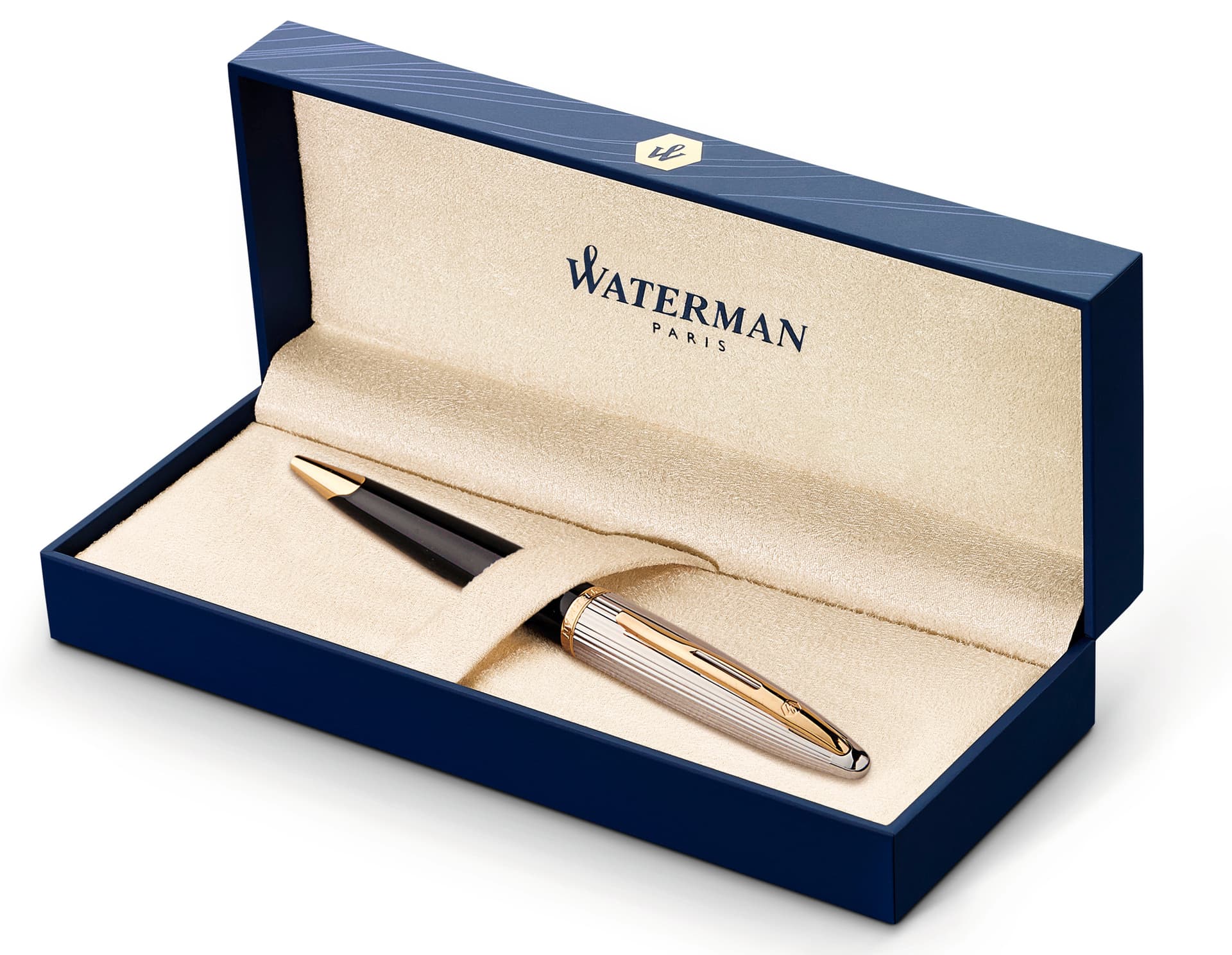 Ручка шариков. Waterman Carene De Luxe (S0700000) Black Silver GT M син. черн. подар.кор.