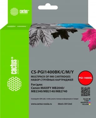 Картридж струйный Cactus CS-PGI1400BK/C/M/Y 4цв. набор (72мл) для Canon MB2050/MB2350/MB2040/MB2340 с чипом - фото 2