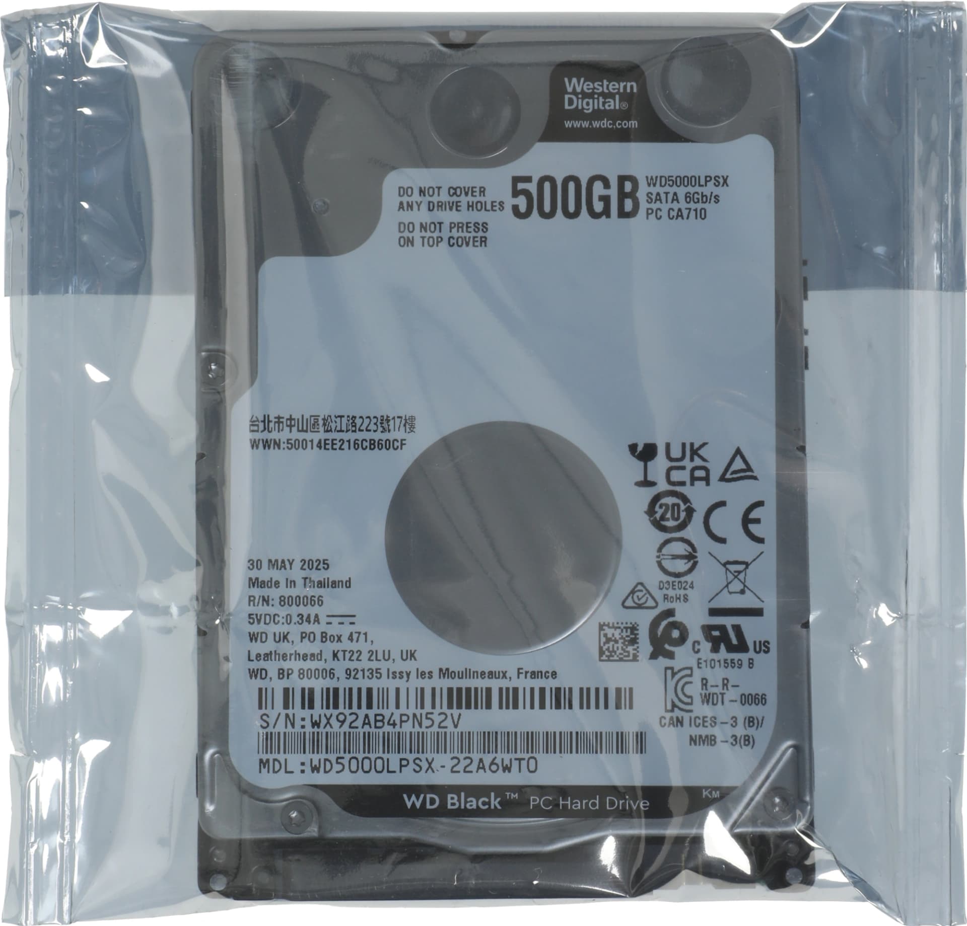 Жесткий диск WD SATA-III 500Gb WD5000LPSX Notebook Black (7200rpm) 64Mb 2.5"