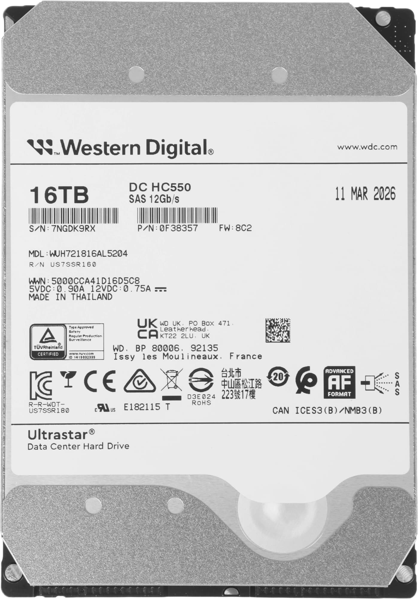 Жесткий диск WD SAS 3.0 16TB 0F38357 WUH721816AL5204 Ultrastar DC HC550 4KN (7200rpm) 512Mb 3.5" - фото 2