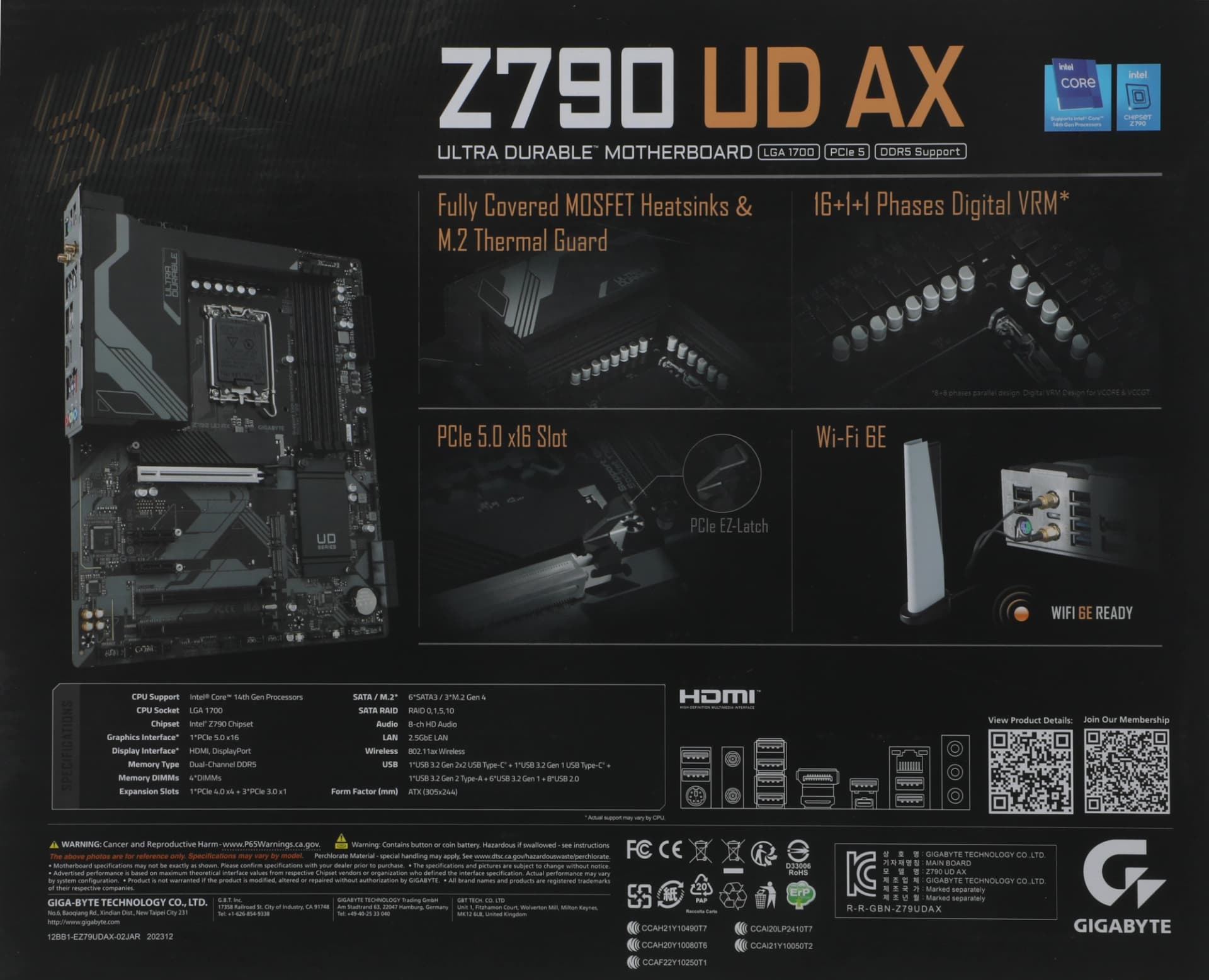 Материнская плата Gigabyte Z790 UD AX Soc-1700 Intel Z790 4xDDR5 ATX AC`97 8ch(7.1) 2.5Gg RAID+HDMI+DP - фото 3