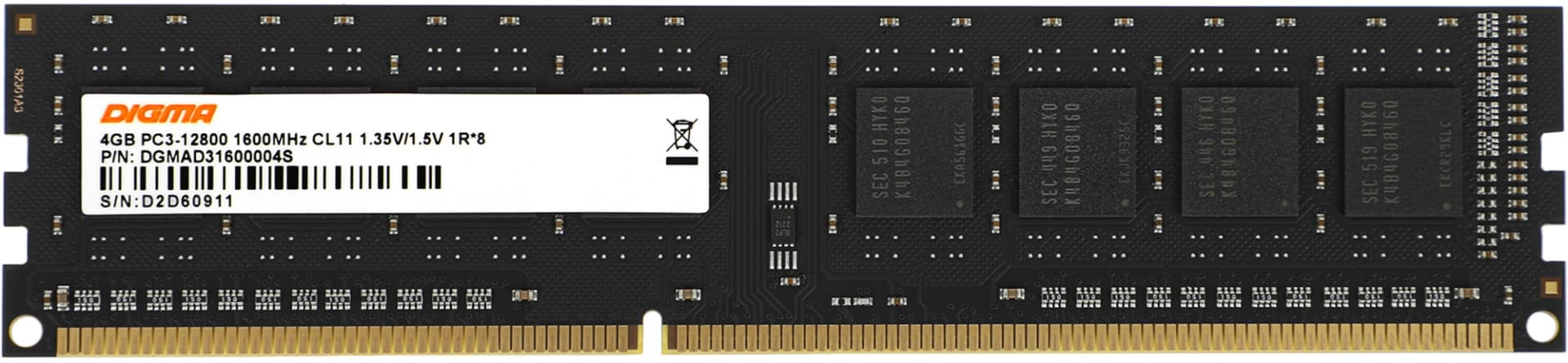 Память DDR3 4GB 1600MHz Digma DGMAD31600004S RTL PC3-12800 CL11 DIMM 240-pin 1.35В single rank Ret - фото 4