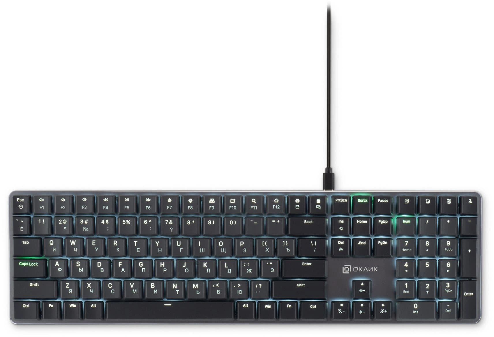 Клавиатура Оклик K953X механическая черный/серый USB Multimedia LED (1901086) кабель 1.5м - фото 4