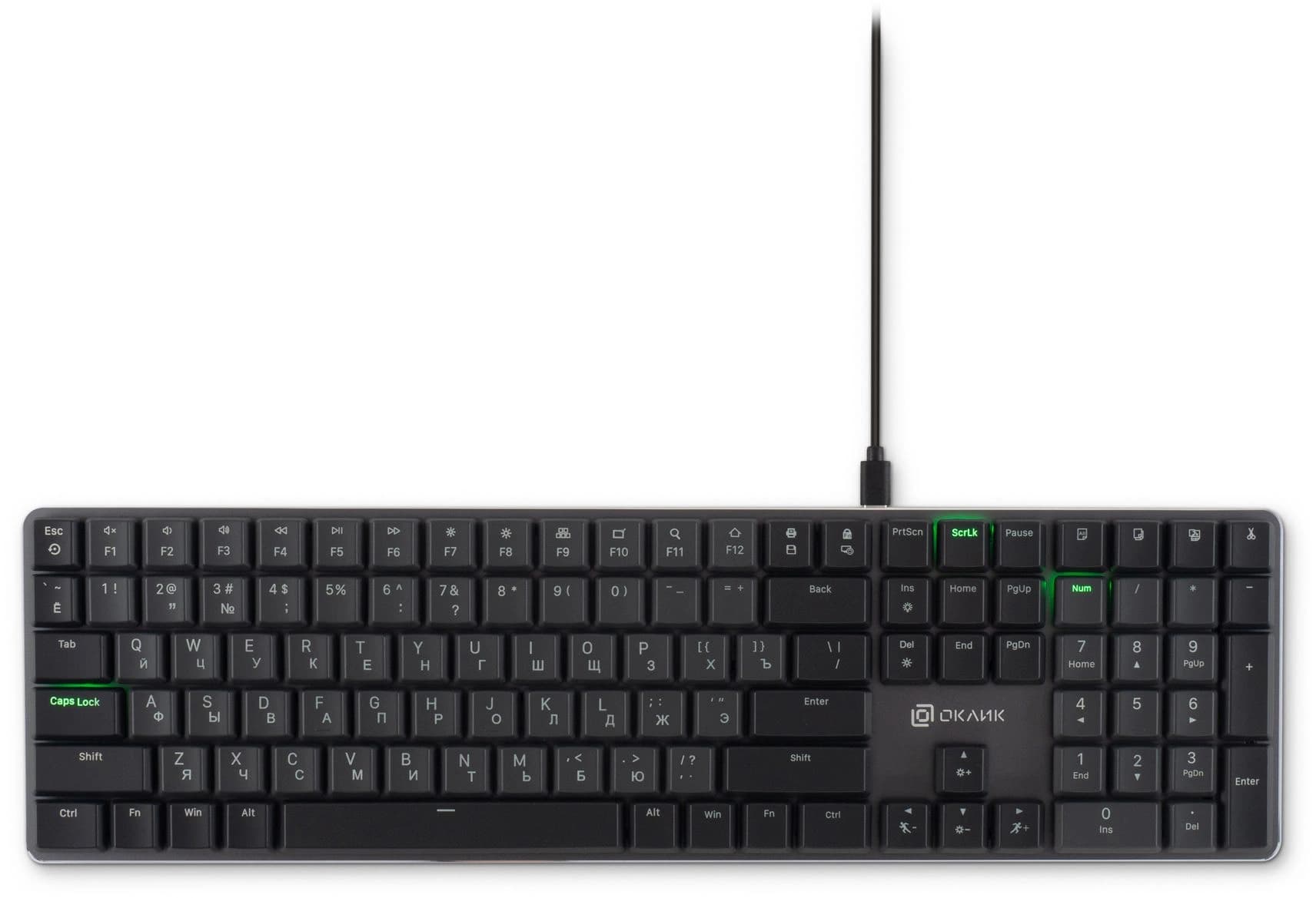 Клавиатура Оклик K953X механическая черный/серый USB Multimedia LED (1901086) кабель 1.5м - фото 3
