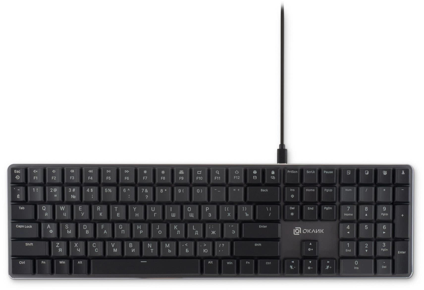 Клавиатура Оклик K953X механическая черный/серый USB Multimedia LED (1901086) кабель 1.5м - фото 4